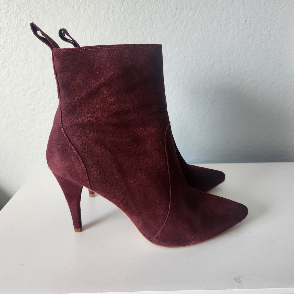 Joie Deep Red Suede Ankle Boots